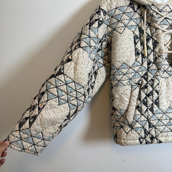 Sea New York Clemence Quilted Printed Patchwork Laced Hoodie Jacket Size S - Picture 5 of 11